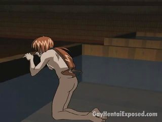 Raudonas trumpaplaukis anime homoseksualus gauti analiniu išgręžtas iki a didelis bjaurybė šuniškas stilius